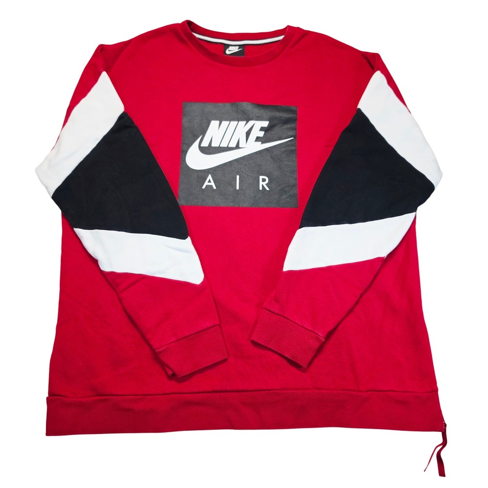 Nike Air Crewneck Sweatshirt Mens XL Red Black White Colorblock Side Zip Fleece